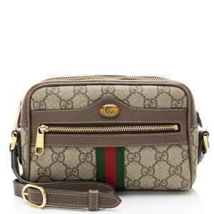 Gucci Beige and Brown Crossbody Bag with Green and Red Stripe